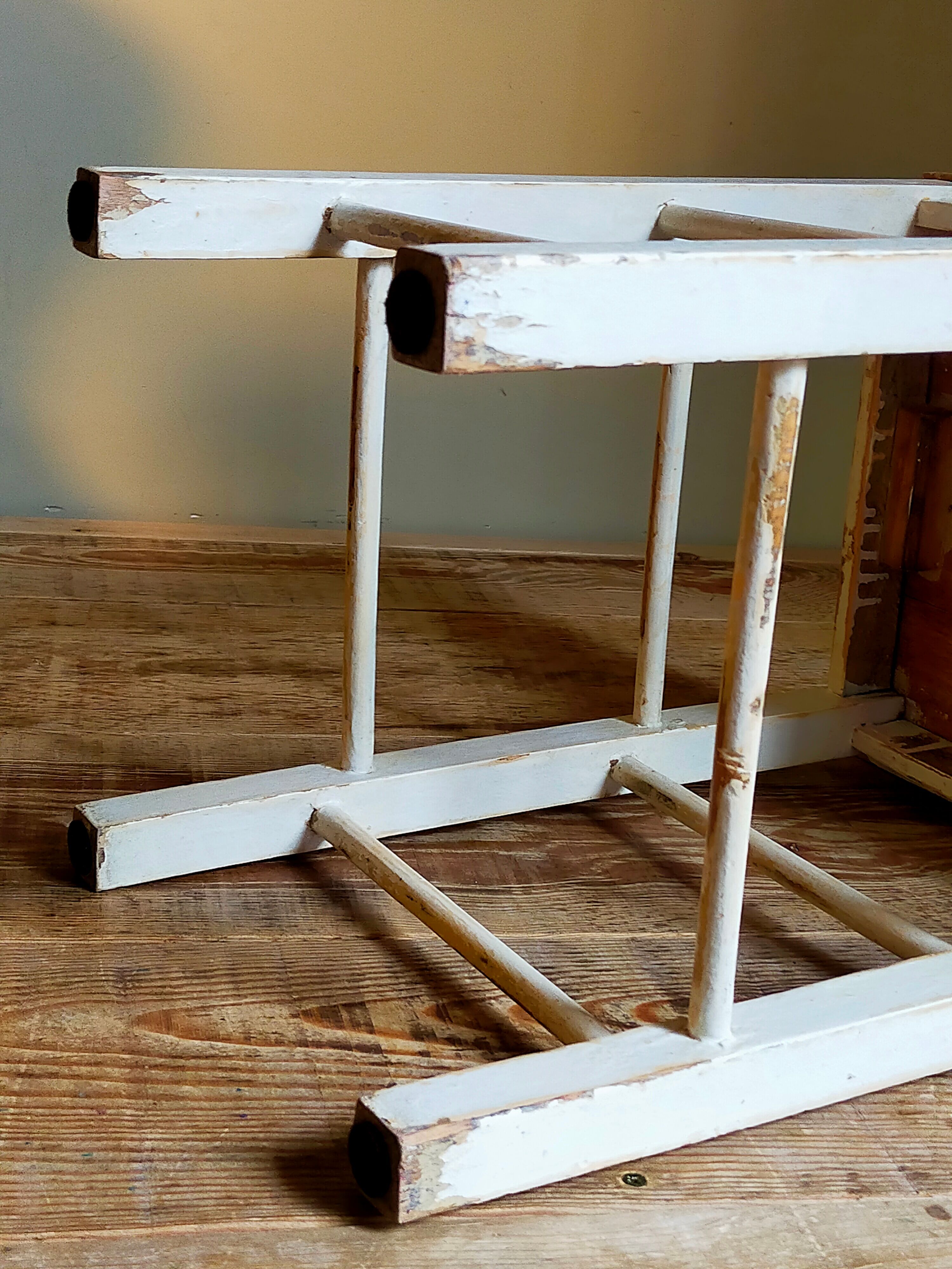 Workshop stool in vintage patinated solid wood