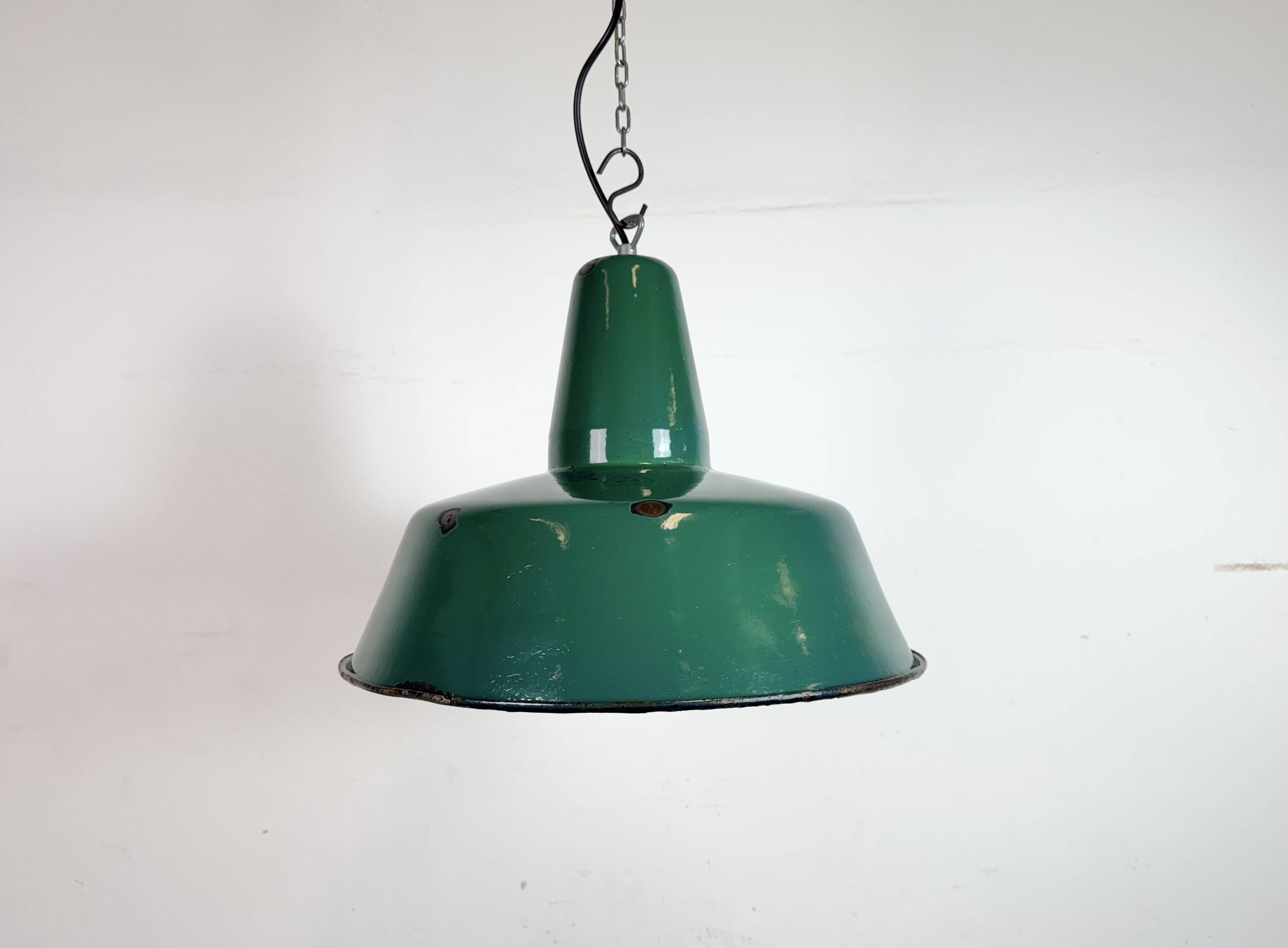 Large Industrial Green Enamel Factory Pendant Lamp, 1960s