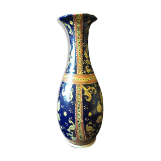 China large ovoid vase ovoid collar flared porcelain with enamel floral decoration XXth H41cm