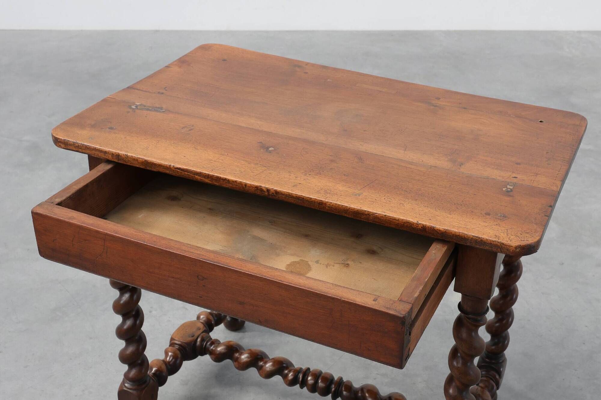 French Barley Twist Walnut Side Table with Drawer, circa 1880