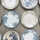 6 green and blue mismatched iron earth plates
