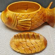 Old tureen yellow fish earthenware Sarreguemines France Slip