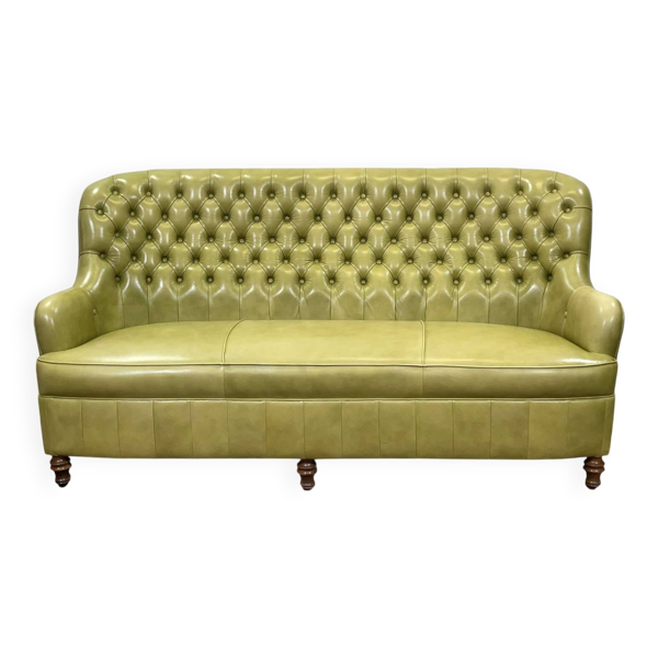 Canapé Chesterfield 3 places en cuir vert olive — Beyit