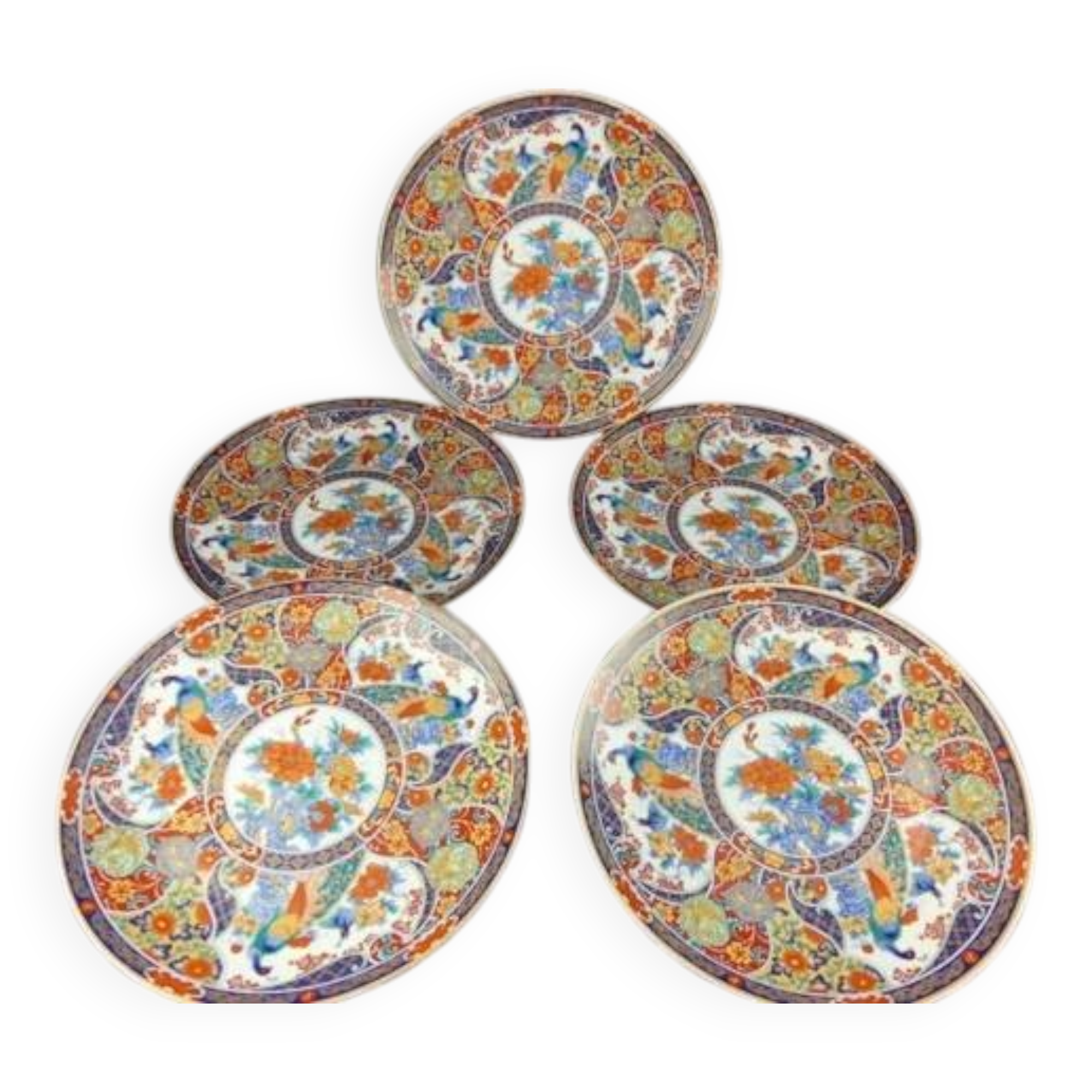 Set of 5 large Taous porcelain plates, Morocco, vintage