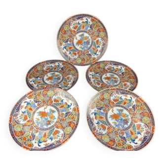 Suite de 5 garndes assiettes en porcelaine Taous, Maroc, vintage