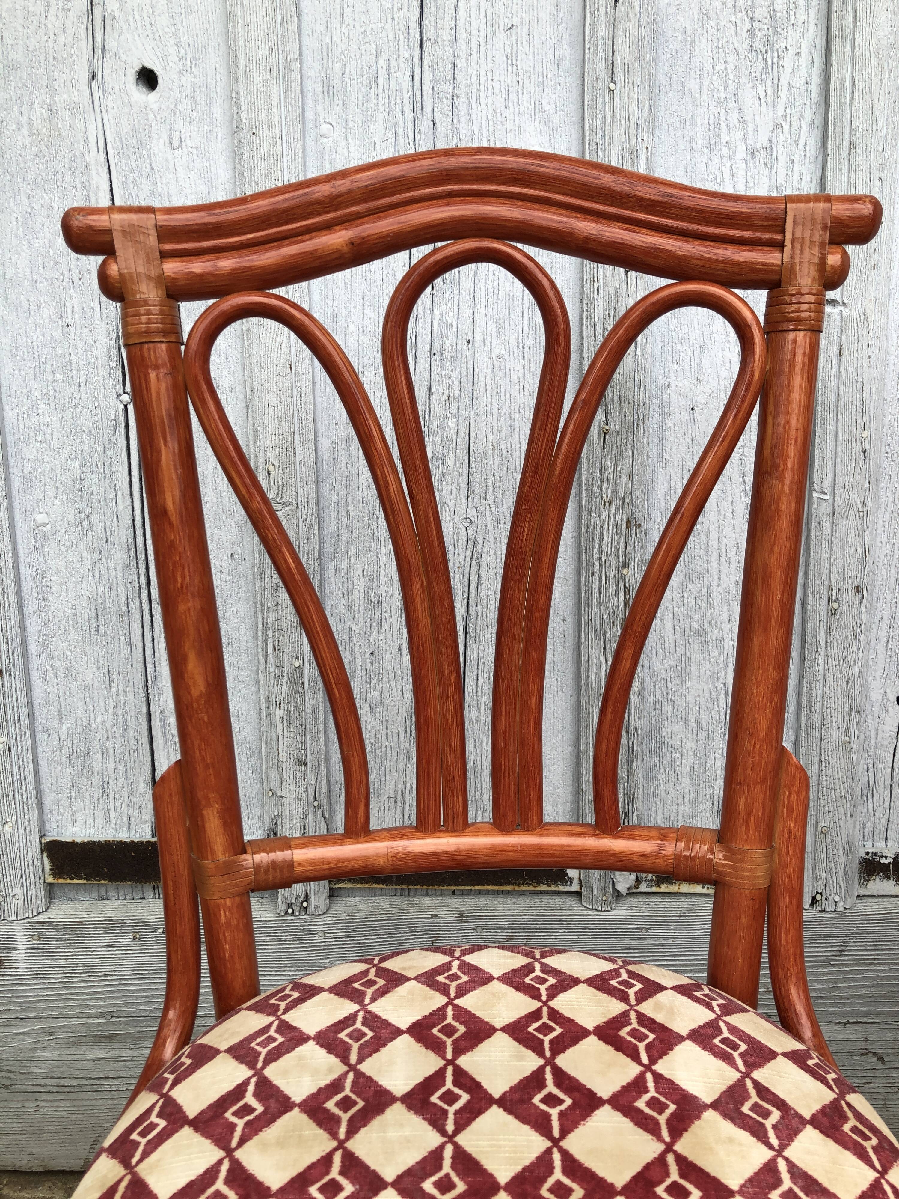 4 chaises bambou et cuir Roche Bobois 1960