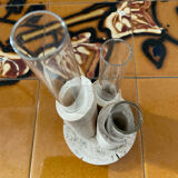 Vintage soliflore vase in travertine and glass