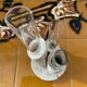 Vase soliflore vintage en travertin et verre
