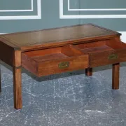 Coffee Table Military Campaign with Brown Leather Top from Harrods London