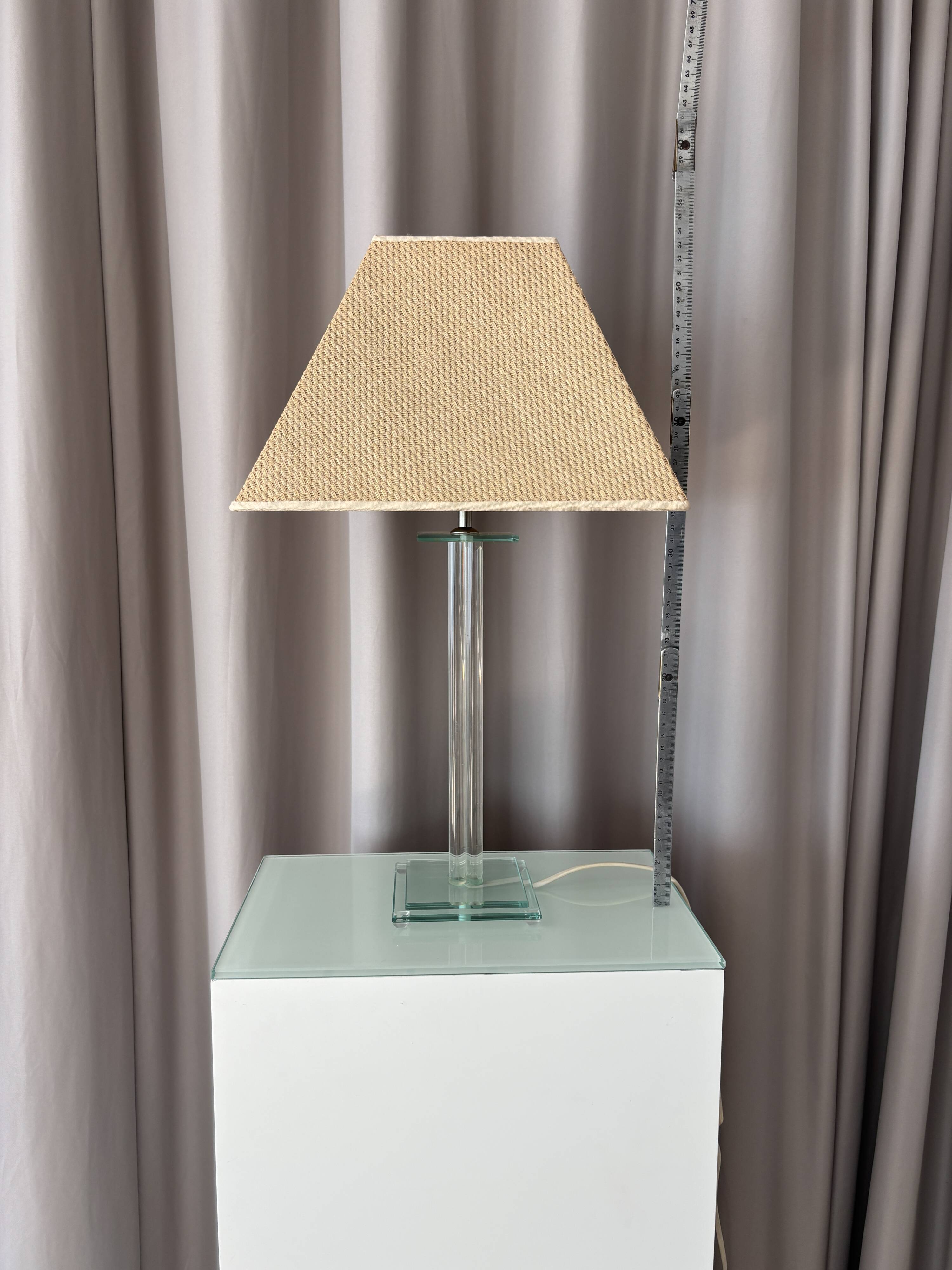 Vintage Hollywood Regency Acrylic Table Lamp with Original Woven Shade
