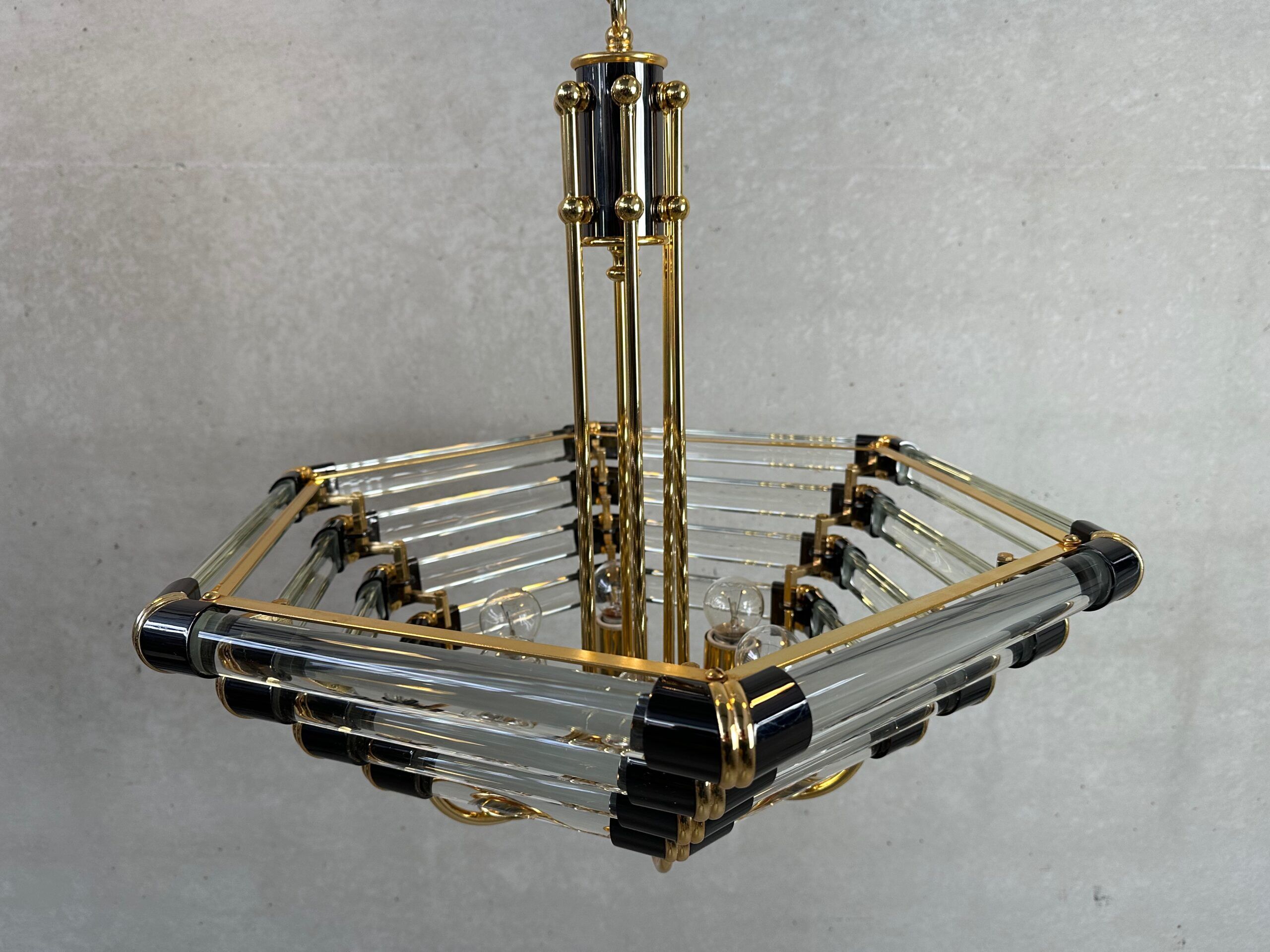 Chandelier hexagonal noir/or en vintage de Bakalowits & Sohne
