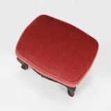Baroque style foot stool in carved wood with coral velvet upholstery