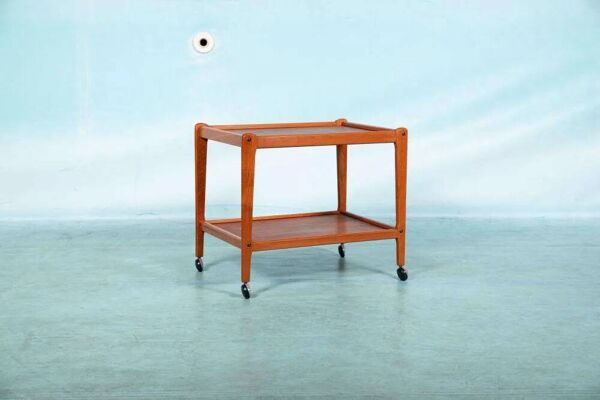 Chariot de service vintage minimaliste Deen design en teck, chariot de bar