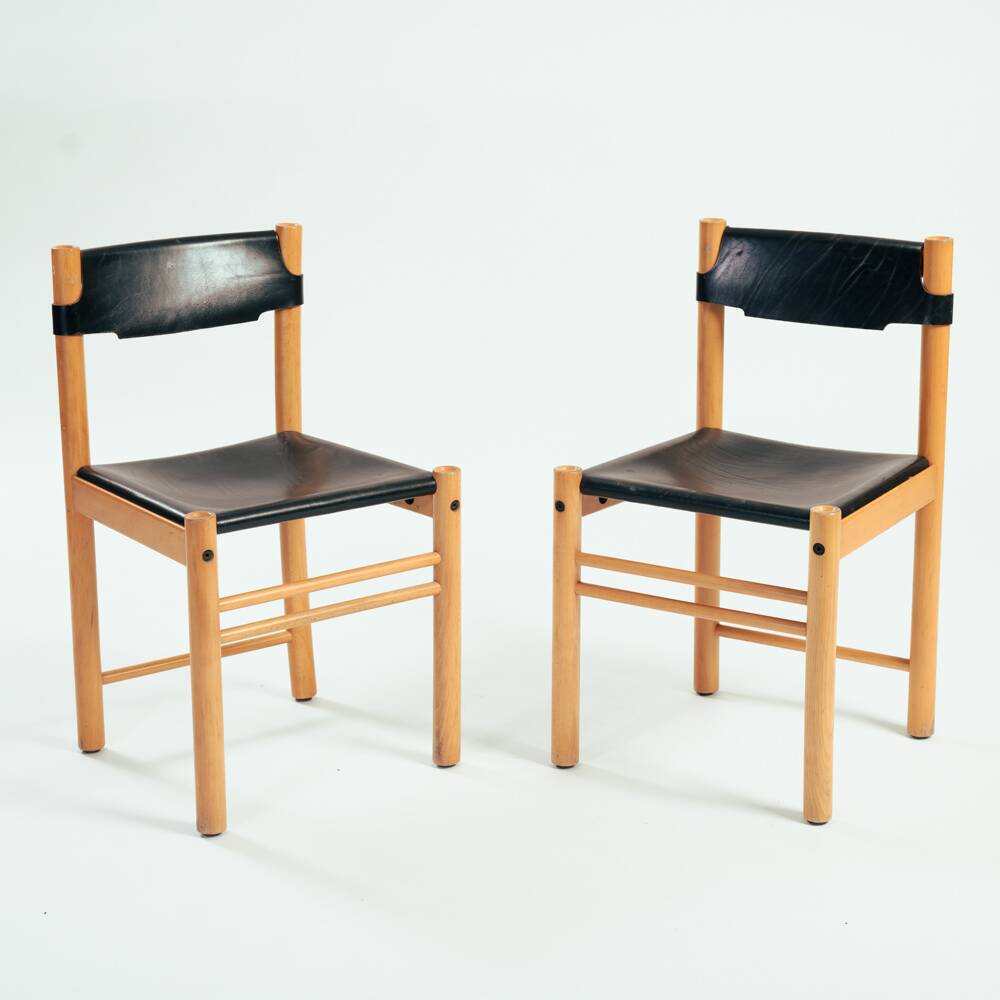 Ibisco hideleather beech stick chairs, Italy 1970, set of 2