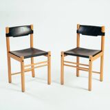 Ibisco hideleather beech stick chairs, Italy 1970, set of 2