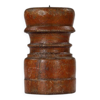 Round Candle Holder Old Teak Wood Patina of Origin India 8x14cm