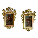 Pair of portraits of Italian bandits, oil on panels, gilded frames, circa 1880.