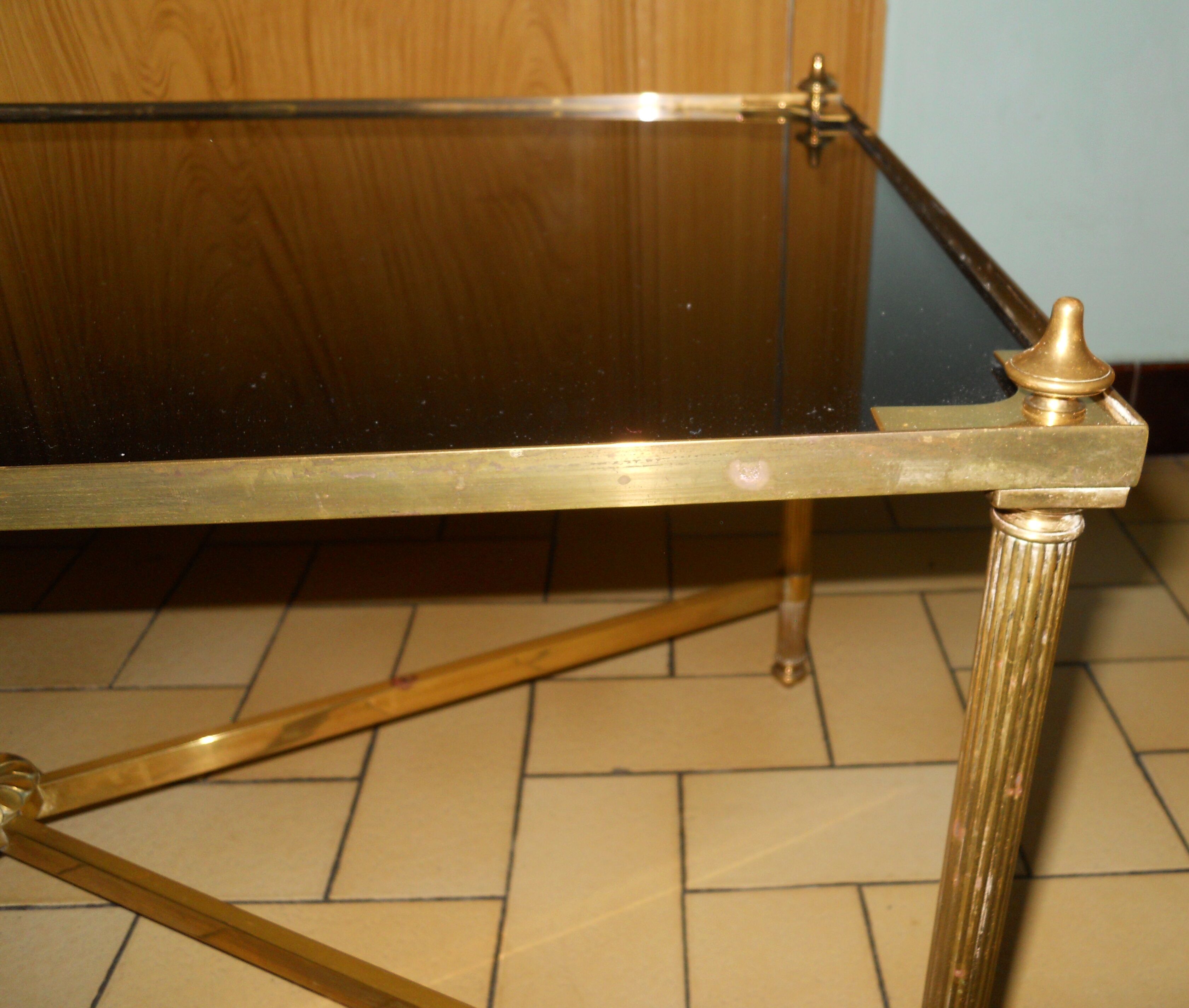 Bronze coffee table and black glass