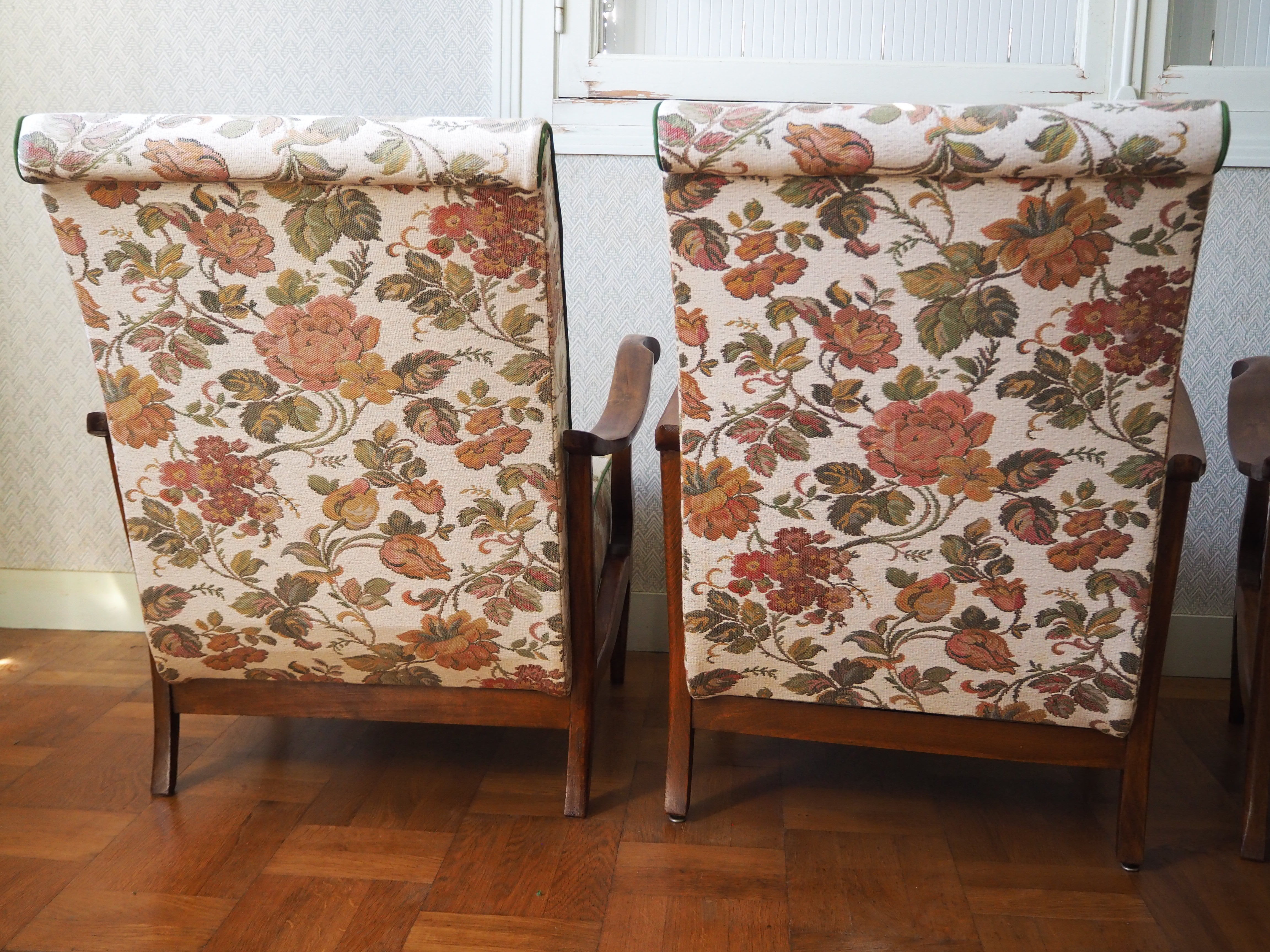 Four 1950s armchairs - wooden armrests