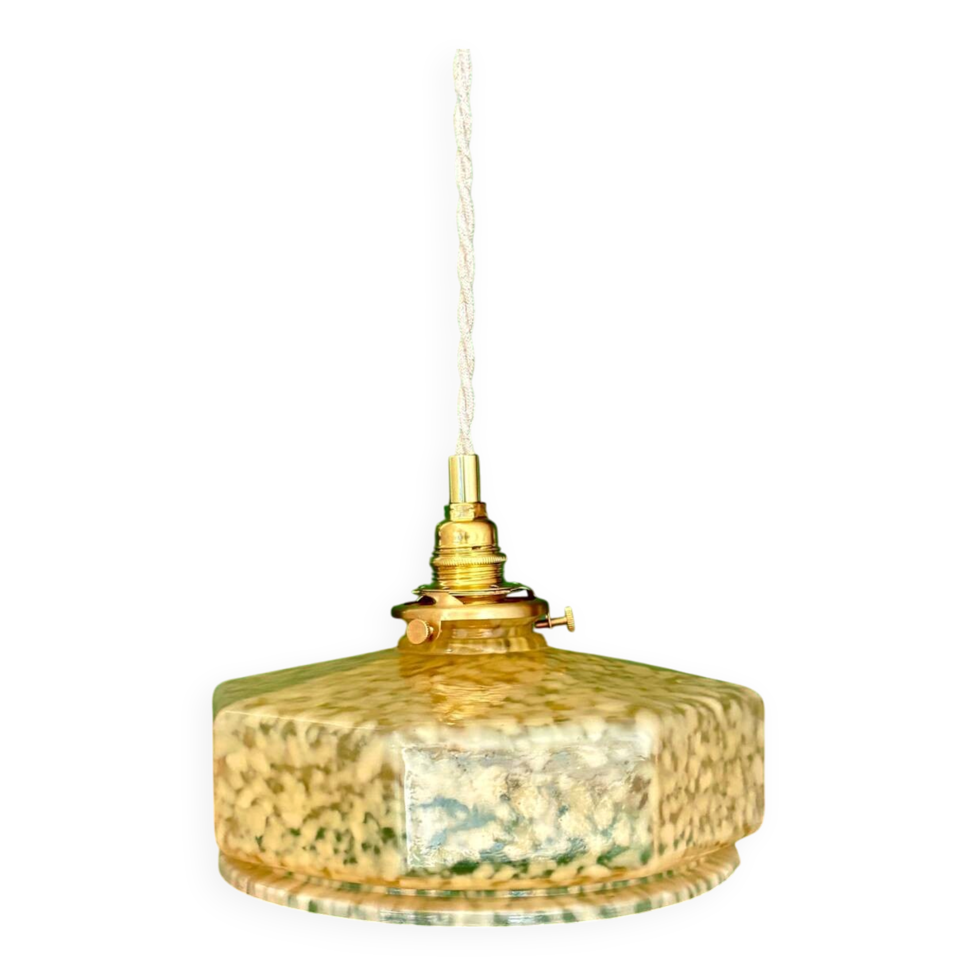 Vintage glass pendant light in yellow from Clichy