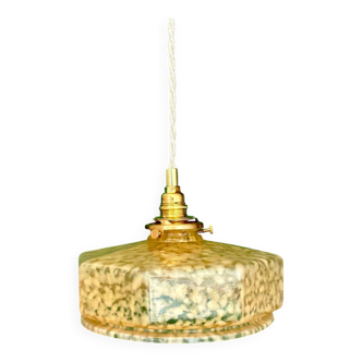 Vintage glass pendant light in yellow from Clichy