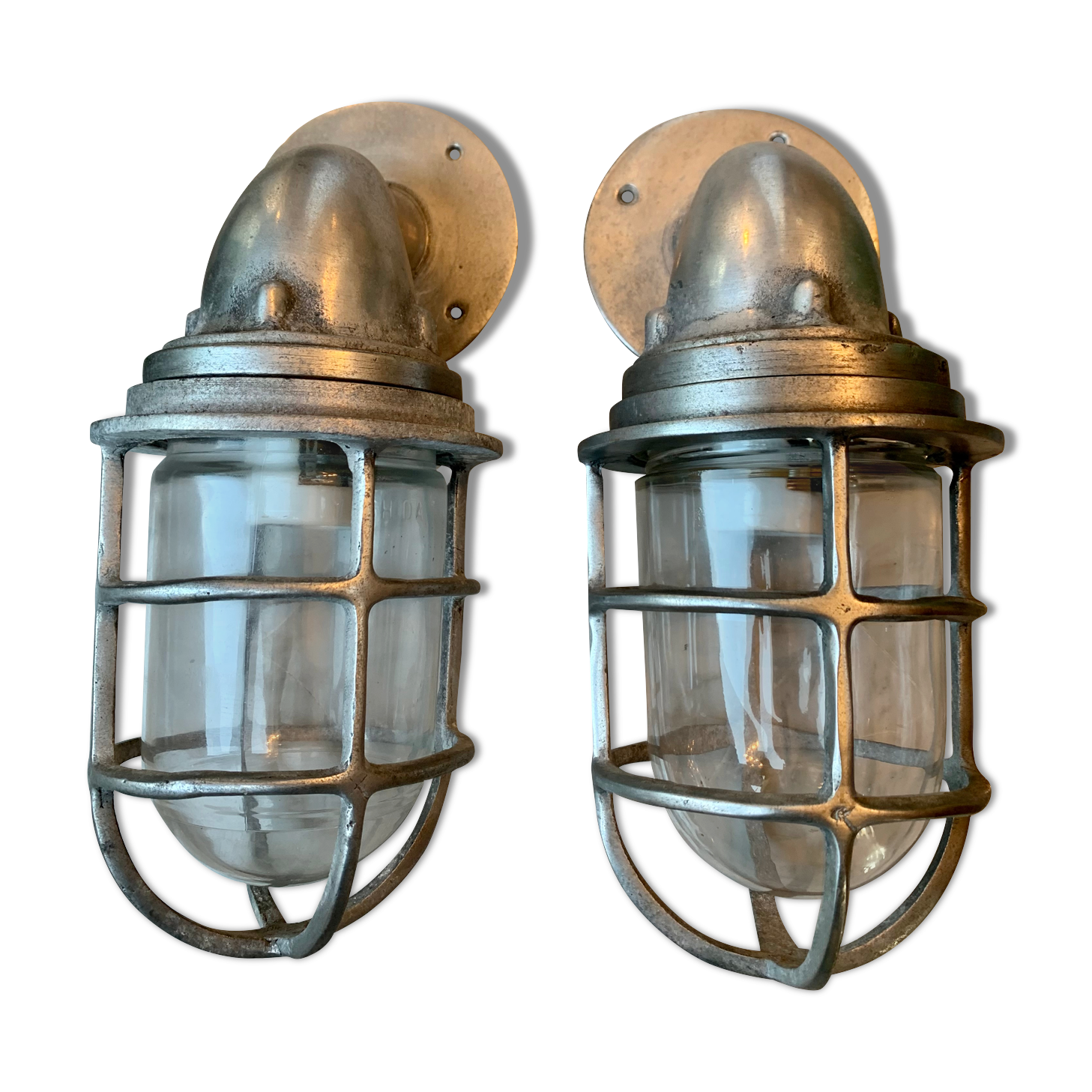 Pair of industrial marine wall lamps