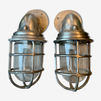 Pair of industrial marine wall lamps