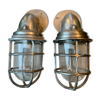 Pair of industrial marine wall lamps