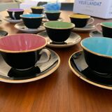 Black and multicolored coffee cup servings