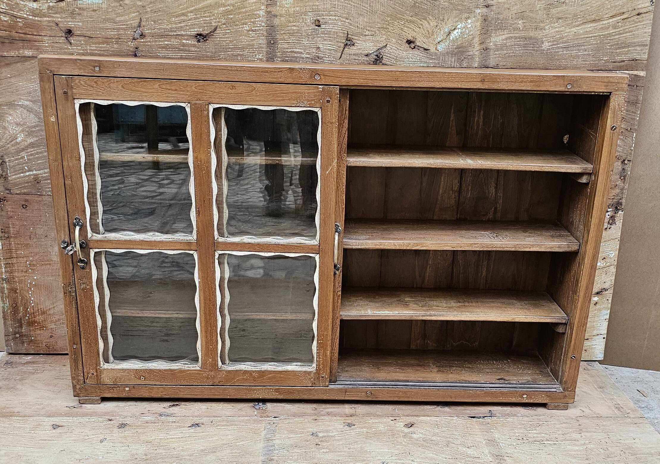 Antique Art Deco glass-fronted sideboard in Burmese teak