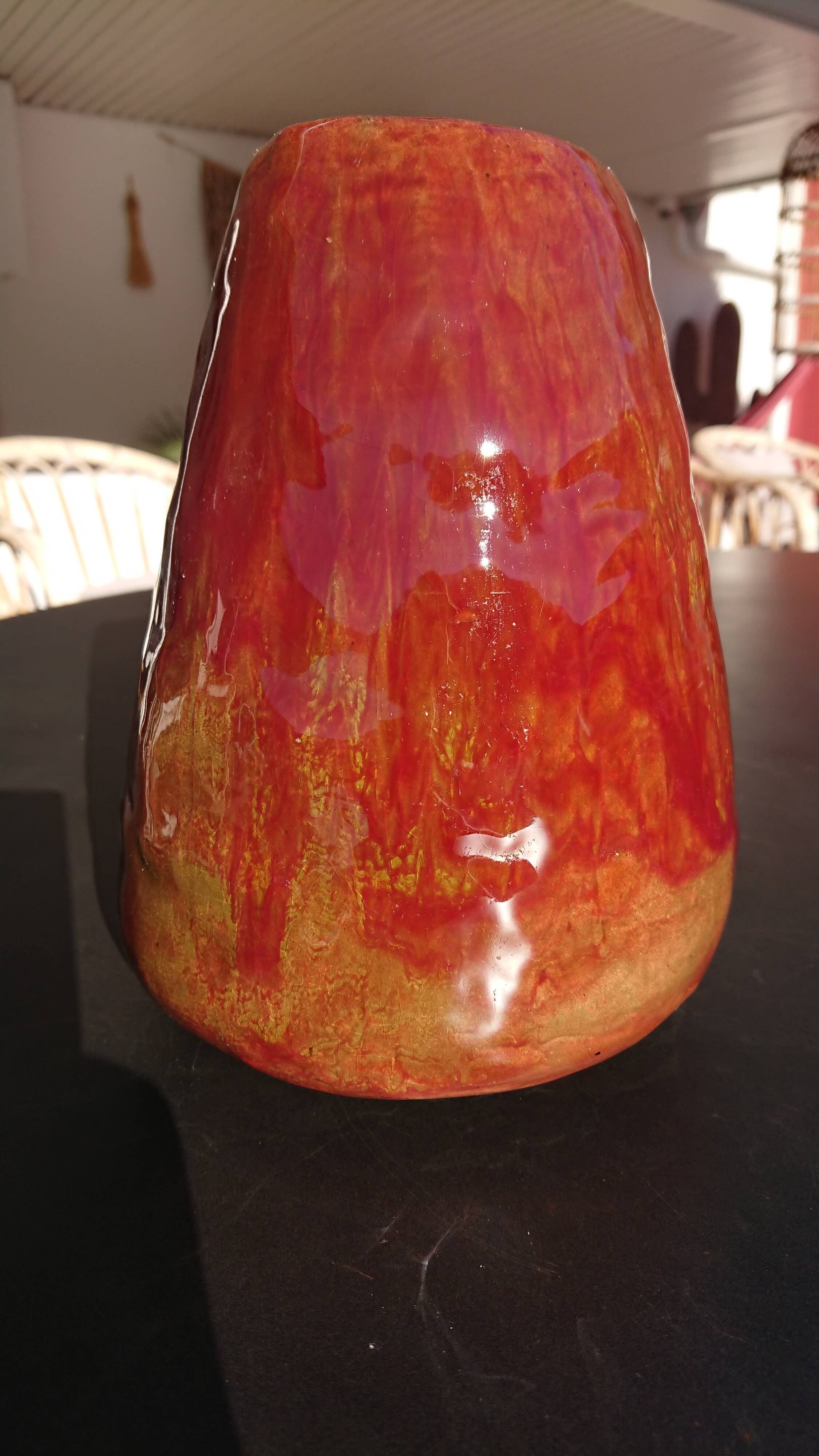 Burgundy enamelled brutalist vase