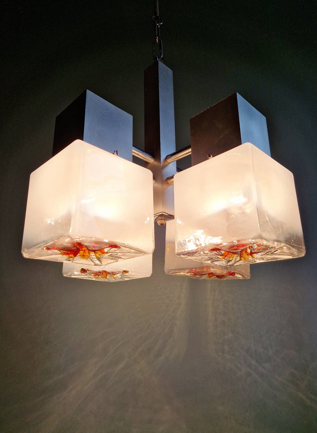 Mazzega cubic chandelier, Space Age style, 70s