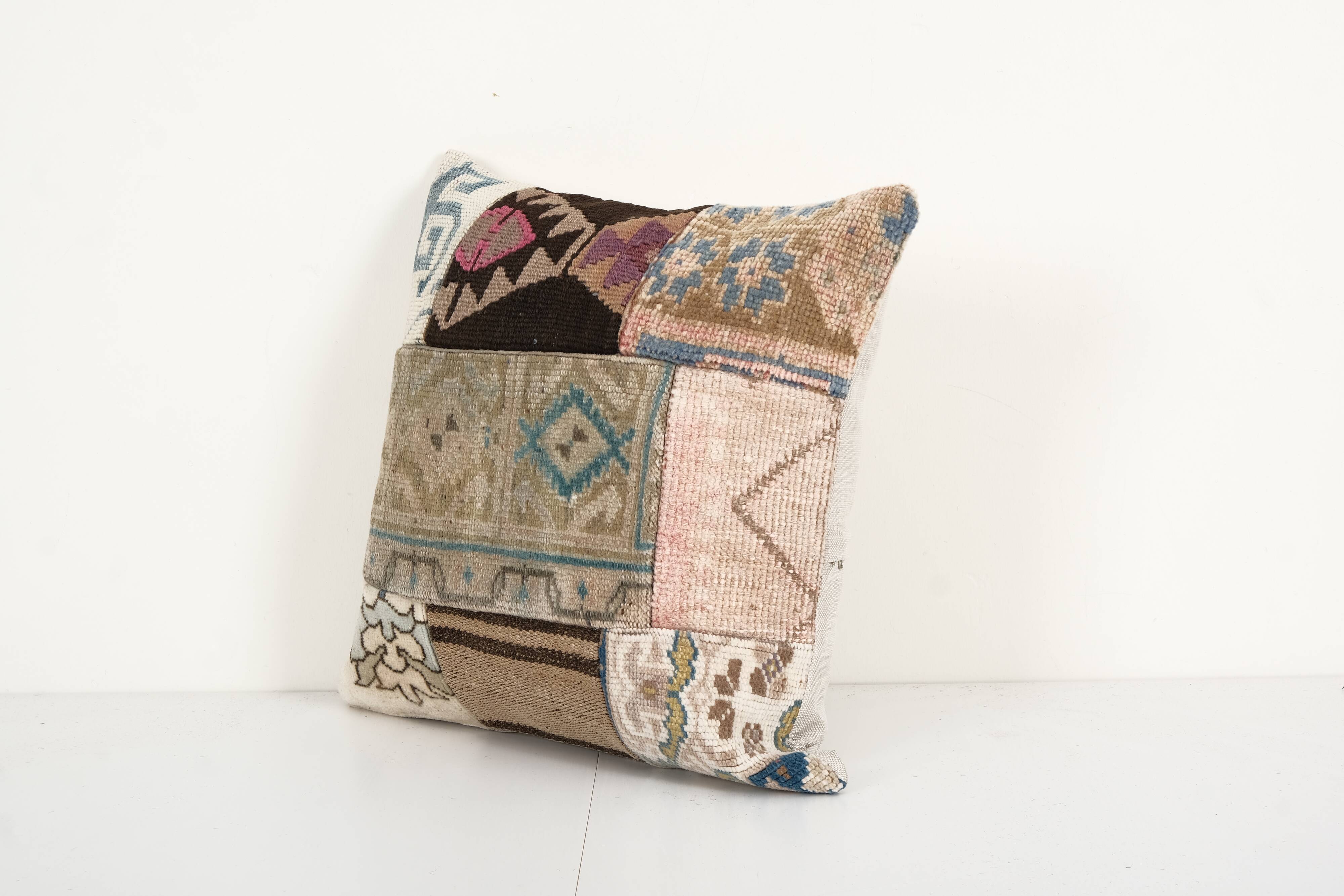 Vintage patchwork pillow case made from an anatolian cover, designer cushion 17'' x 18''
