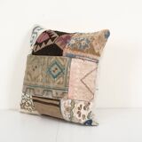 Vintage patchwork pillow case made from an anatolian cover, designer cushion 17'' x 18''