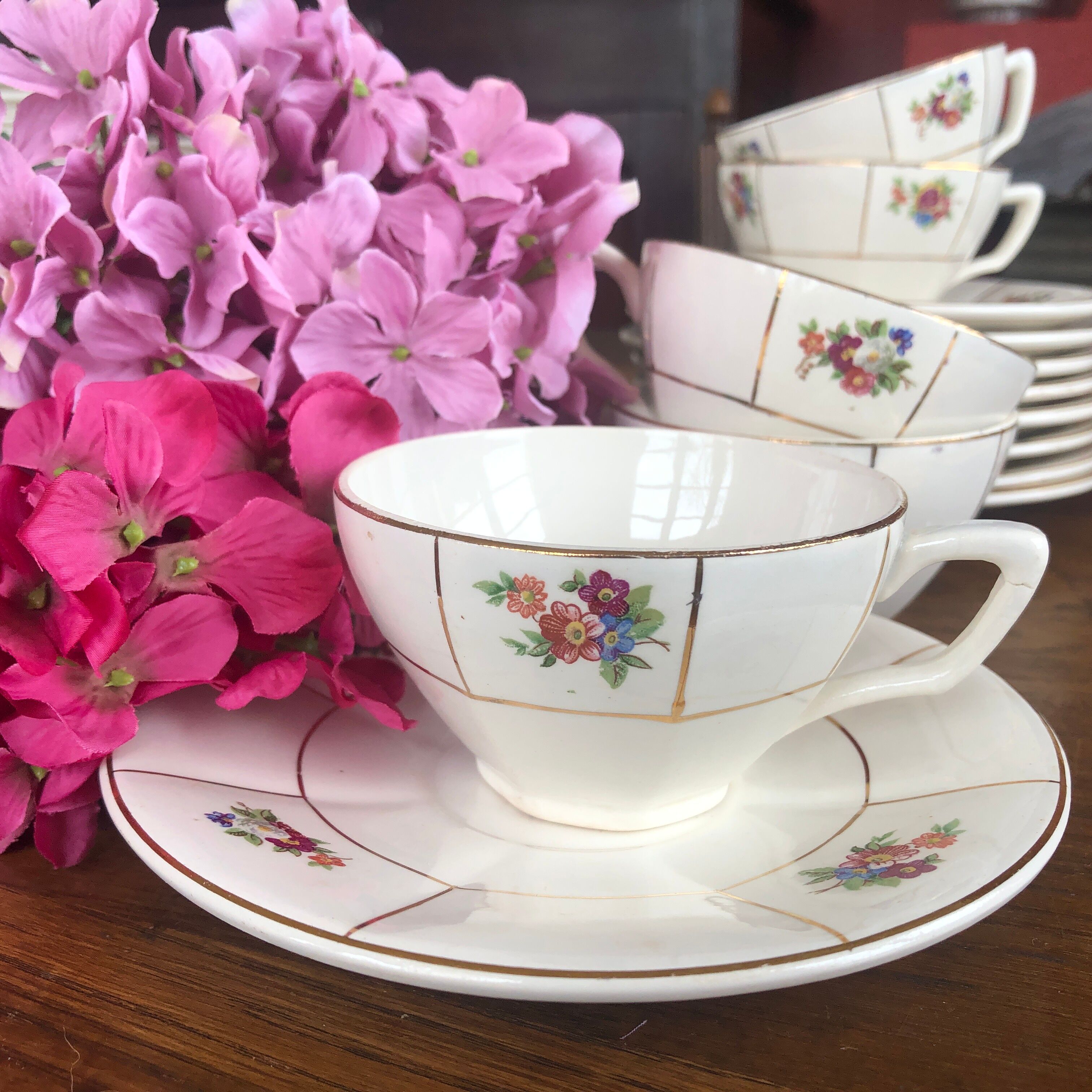 Set of 9 cups Prado Digoin and Sarreguemines