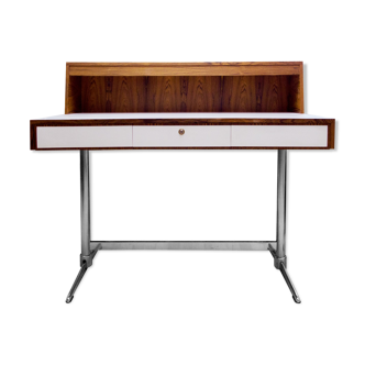 Bureau des années 70 en bois de rose et chrome
