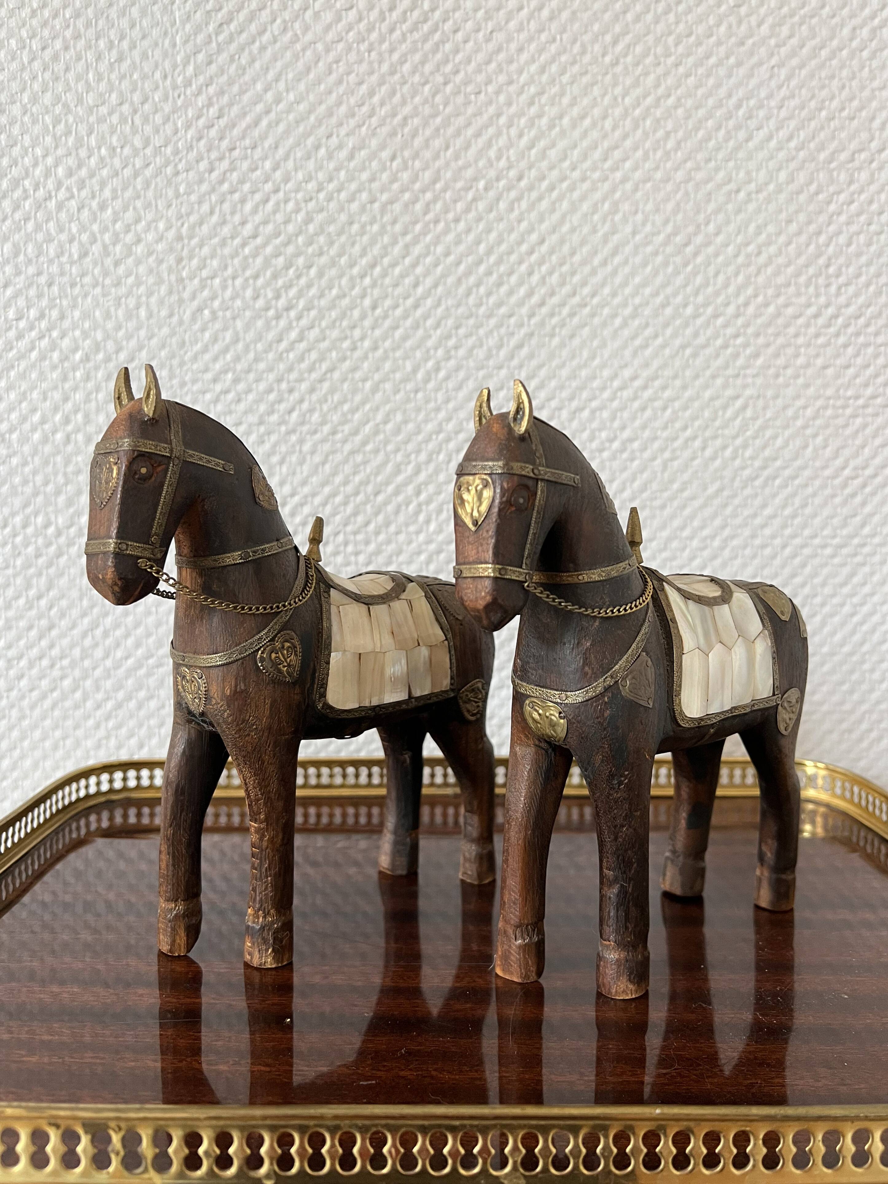Oriental wooden horses ornaments brass and mother-of-pearl antiques