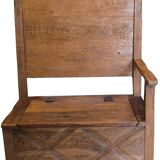 Antique solid oak armchair-bench with chest – 19th century