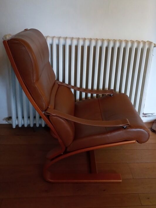 Original Nelo Sweden wooden and leather armchair