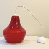 Red Opaline Glass Pendant Light 1970 Space Age Ceiling Lamp Free Form Orange