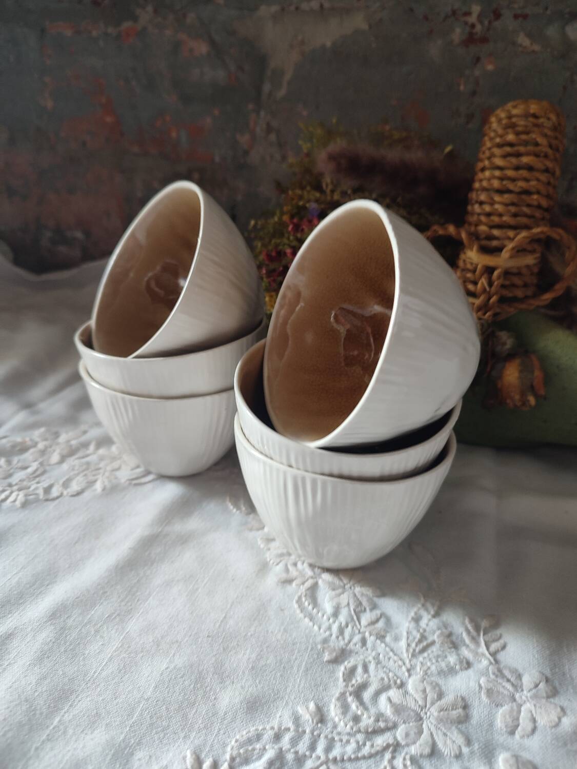 Set of 6 fungus-style glazed ceramic glasses