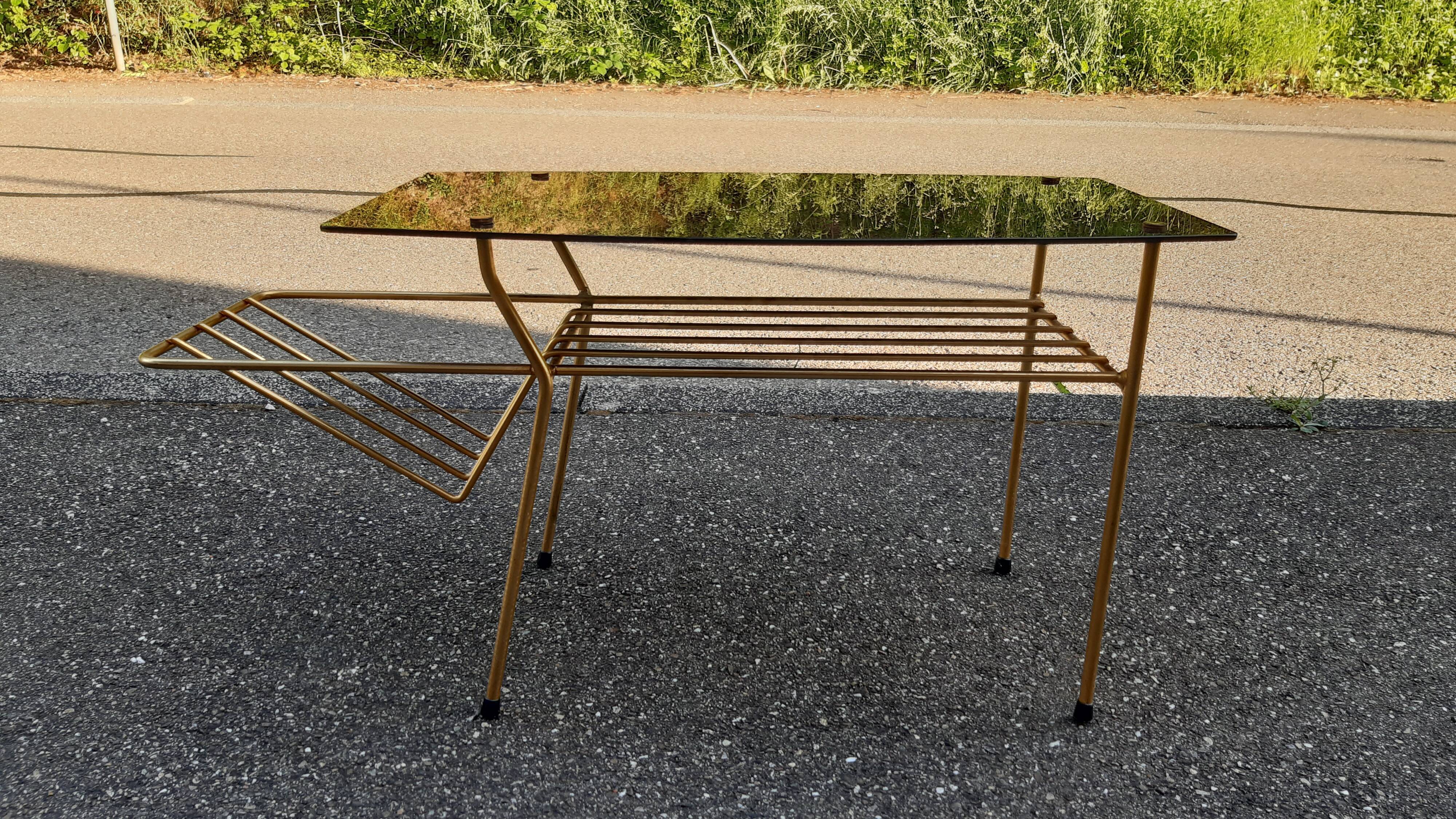 End of sofa black glass and brass 1970