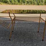 Bout de canapé verre noir et laiton  1970