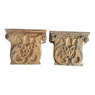 Antique pair of carved and gilded wooden friezes