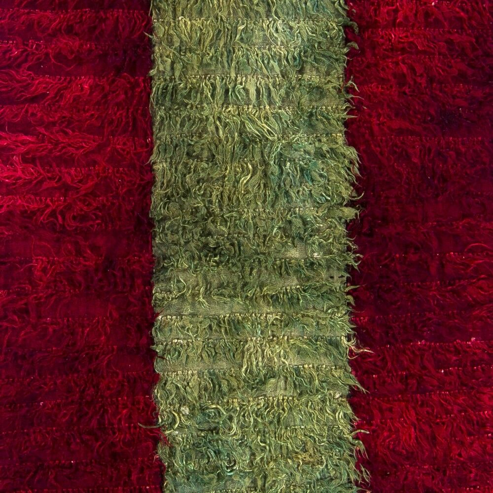 Vintage Filikli Tulu Runner Rug in Red and Green Mohair Angora Wool