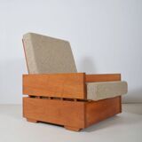 Set of Brutalist armchairs in solid wood, 1970s