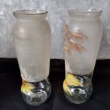 Ancien : paires de vase en verre pâte de verre peint