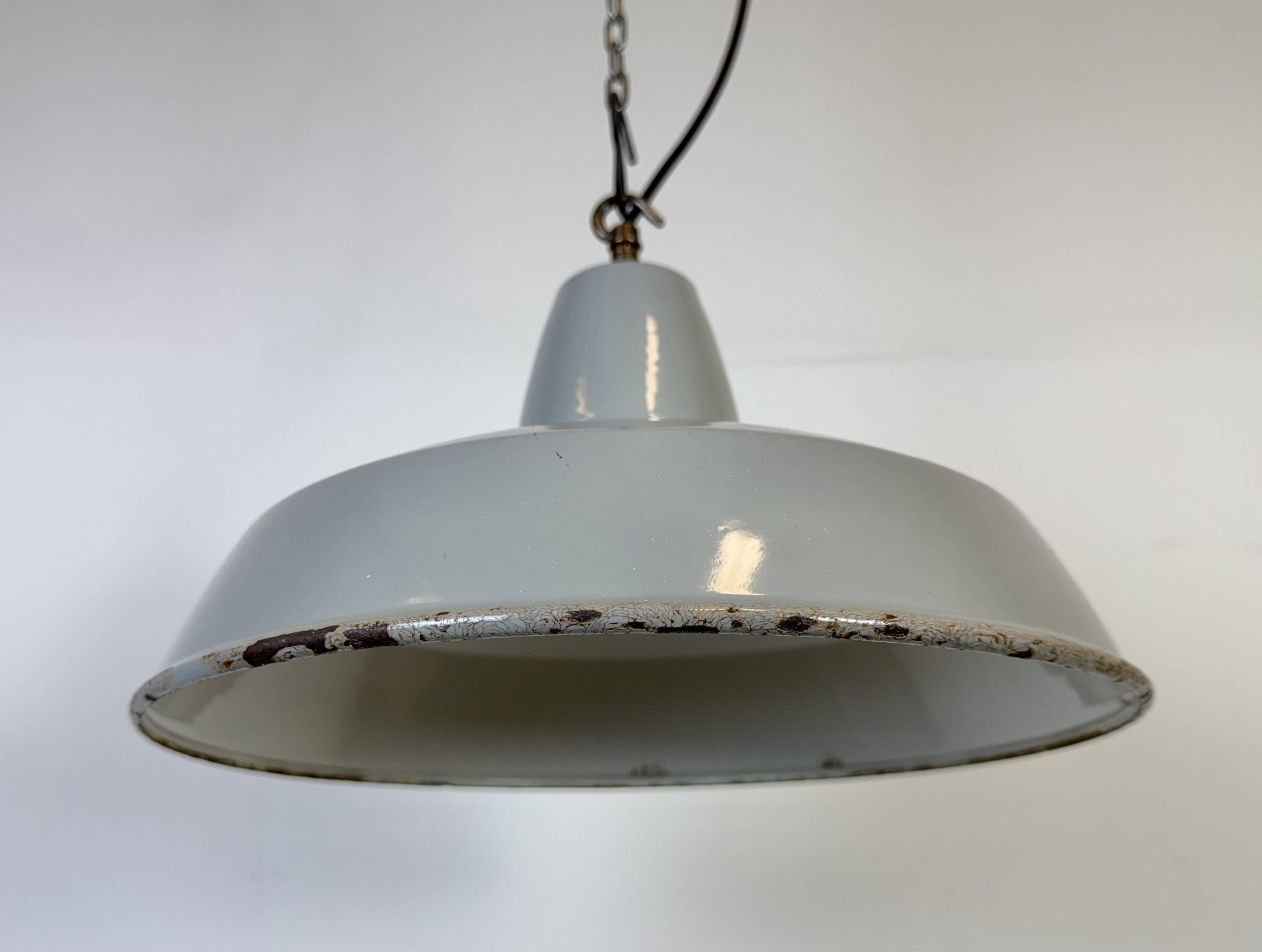 Industrial Grey Enamel Factory Pendant Lamp from Thorlux, 1960s