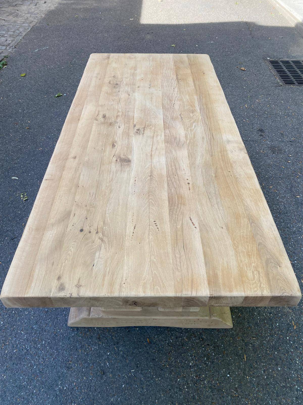 Large extendable monastery table stripped in raw solid oak 200 cm