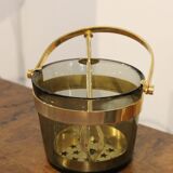FUGA smoked glass ice bucket with ice clips, design Sven Palmquist for Orrefors, 50s
